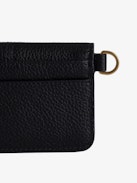 Borderline Pass Card Case - Women’s black grained patent leather envelope card holder with wings charm.