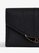 Borderline Wallet - Women’s black grained patent leather wallet with wings charm.