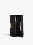 Borderline Wallet - Women’s black grained patent leather wallet with wings charm.