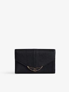 Borderline Wallet - Women’s black grained patent leather wallet with wings charm.