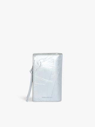 Porte-Cartes Compact Eternal Métallisé - Porte-cartes en cuir froissé métallisé argenté.