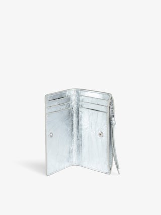 Porte-Cartes Compact Eternal Métallisé - Porte-cartes en cuir froissé métallisé argenté.