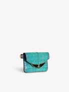 Borderline Pass Embossed Metallic Card Holder - Purple croc-embossed metallic leather envelope card holder with lacquered wings.