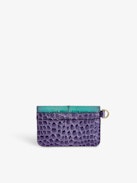 Borderline Pass Embossed Metallic Card Holder - Purple croc-embossed metallic leather envelope card holder with lacquered wings.