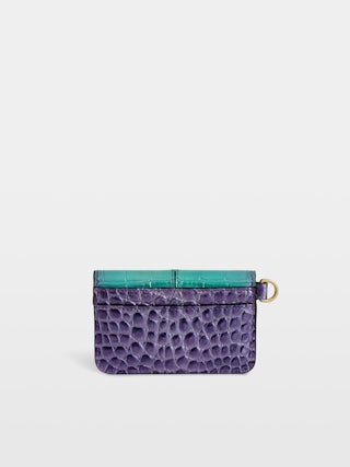 Card Holder Borderline Pass Metallic Embossed - Envelope card holder in metallic crocodile-embossed leather with lacquered wings.