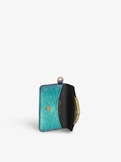 Borderline Pass Embossed Metallic Card Holder - Purple croc-embossed metallic leather envelope card holder with lacquered wings.
