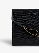 Portefeuille Borderline Embossé - Petit portefeuille en cuir embossé effet iguane noir à rabat.