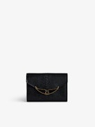 Portefeuille Borderline Embossé - Petit portefeuille en cuir embossé effet iguane noir à rabat.