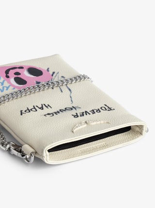 Rock Pouch Clutch - Women’s ecru grained leather phone pouch with customized details designed by Humberto Cruz.