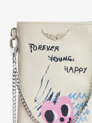 Rock Pouch Clutch - Women’s ecru grained leather phone pouch with customized details designed by Humberto Cruz.