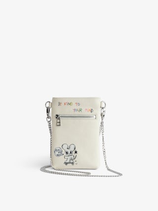 Rock Pouch Clutch - Women’s ecru grained leather phone pouch with customized details designed by Humberto Cruz.