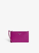 Monedero Long Eternal - Monedero fucsia de piel lisa con cordón y colgante de alas.
