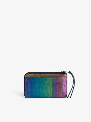 Porte-Cartes ZV Card - Porte-cartes en cuir métallisé embossé effet iguane orné d'un charm ailes à strass.