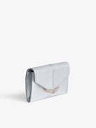 Borderline Embossed Metallic Wallet - Silver metallic iguana-embossed leather wallet with flap.