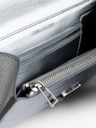 Borderline Embossed Metallic Wallet - Silver metallic iguana-embossed leather wallet with flap.