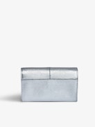 Borderline Embossed Metallic Wallet - Silver metallic iguana-embossed leather wallet with flap.