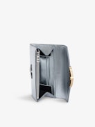 Borderline Embossed Metallic Wallet - Silver metallic iguana-embossed leather wallet with flap.