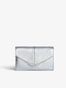 Borderline Embossed Metallic Wallet - Silver metallic iguana-embossed leather wallet with flap.