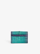 Brieftasche Borderline Geprägt - Kleine Brieftasche aus Metallic-Leder mit Kroko-Prägung in Violett mit Klappe und Flügeln.