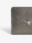 ZV Pass Card Holder - Grey metallic grained leather card holder with embossed wings signature and debossed "We Should Kiss" message.