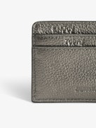 ZV Pass Card Holder - Grey metallic grained leather card holder with embossed wings signature and debossed "We Should Kiss" message.
