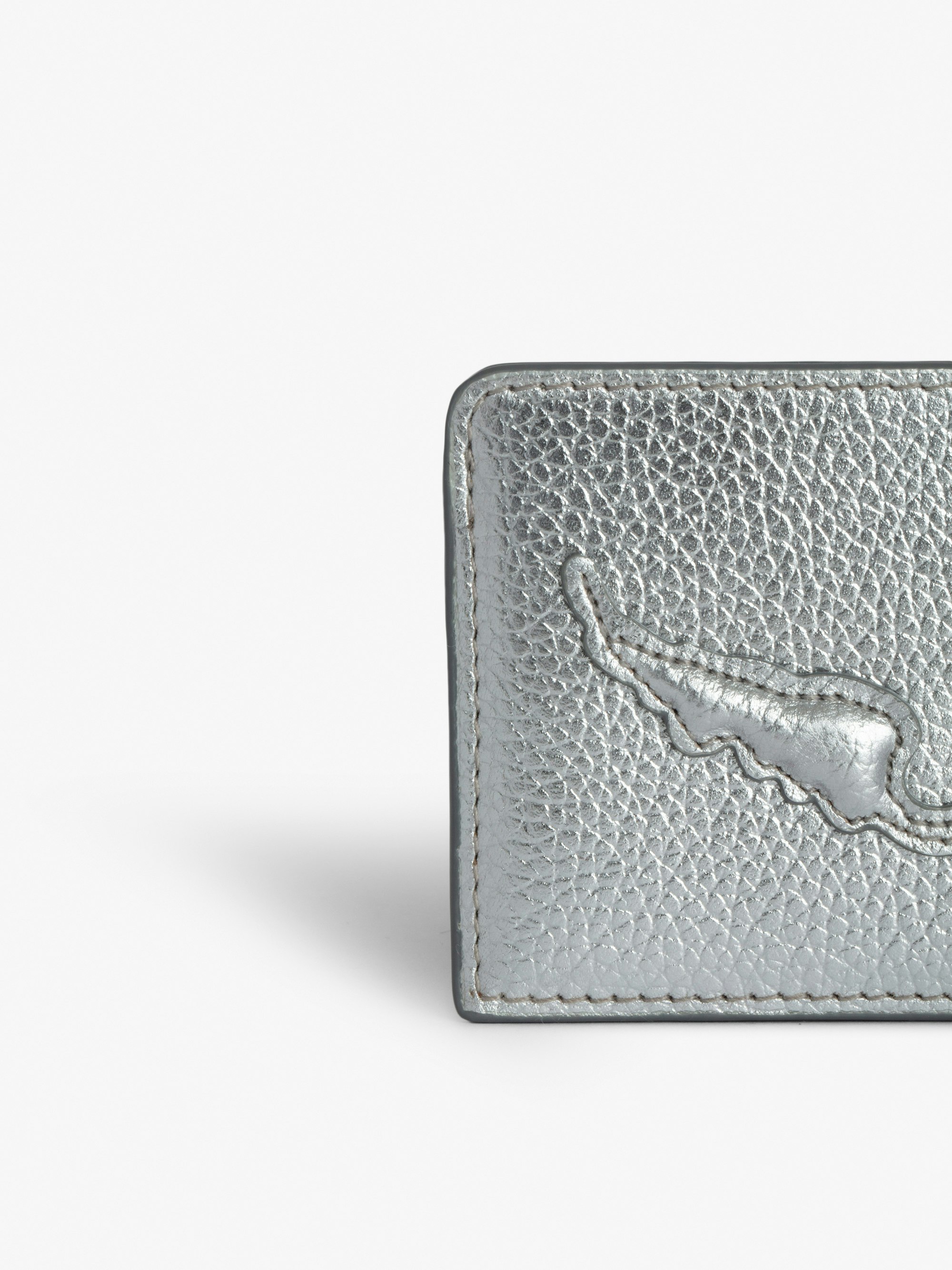 ZV Pass Card Holder- Silver-Tone Metallic Grained Leather ZV Pass Card Holder- Silver-Tone Metallic Grained Leather