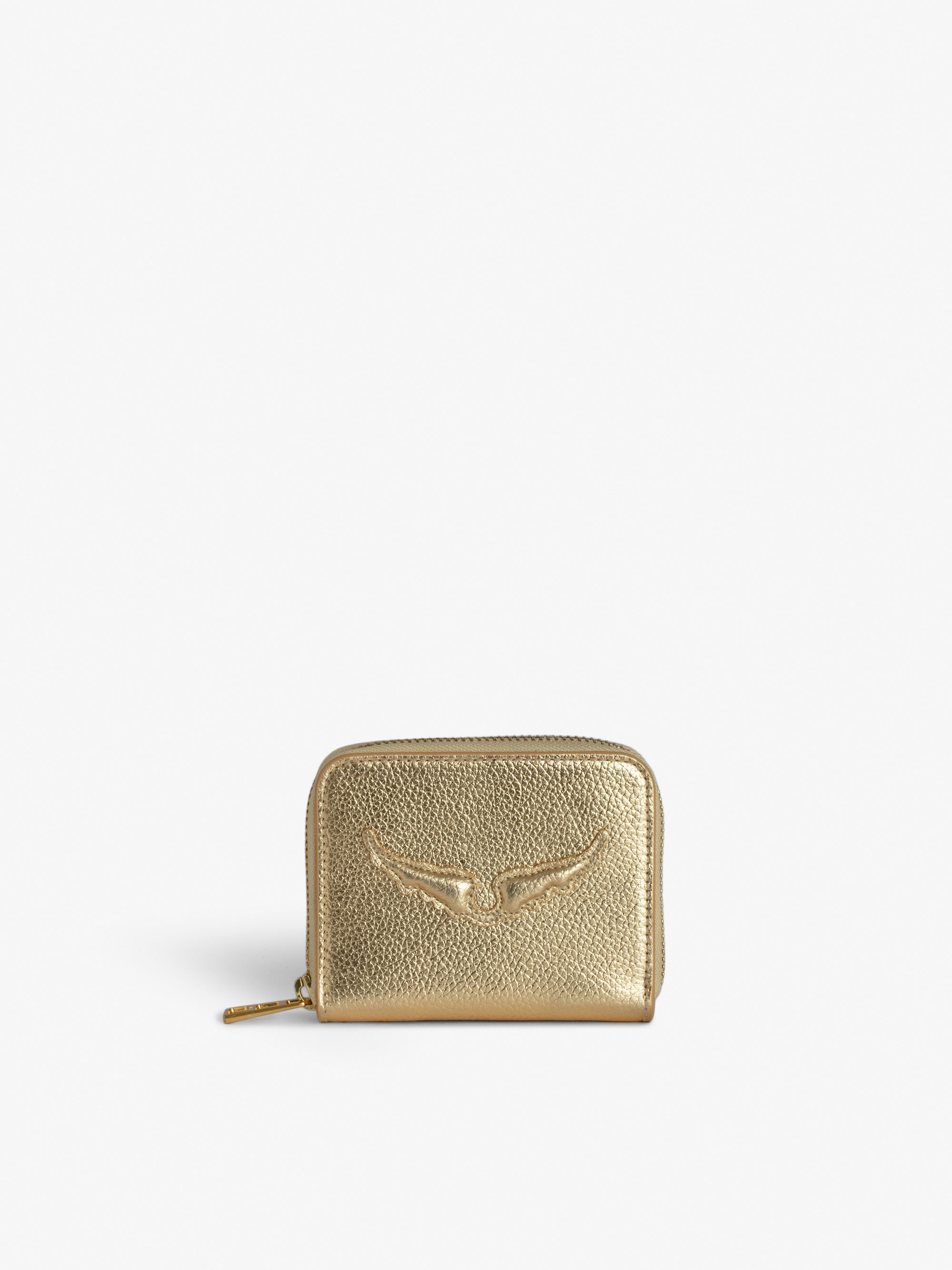 Mini ZV Coin Purse - Coin purse in metallic gold grained leather with embossed wings signature.