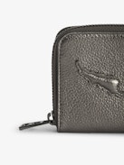 Mini ZV Coin Purse - Coin purse in grey metallic grained leather with embossed wings signature.