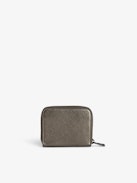 Mini ZV Coin Purse - Coin purse in grey metallic grained leather with embossed wings signature.
