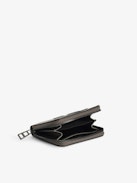 Mini ZV Coin Purse - Coin purse in grey metallic grained leather with embossed wings signature.