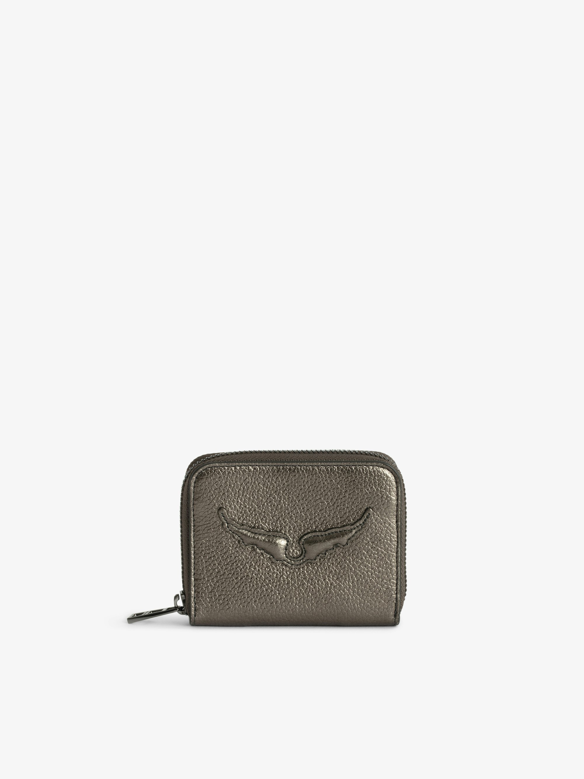 Mini ZV Coin Purse - Coin purse in grey metallic grained leather with embossed wings signature.