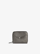 Mini ZV Coin Purse - Coin purse in grey metallic grained leather with embossed wings signature.