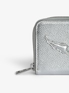 Mini ZV Coin Purse - Coin purse in silver metallic grained leather with embossed wings signature.