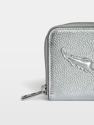 Mini ZV Coin Purse - Coin purse in silver metallic grained leather adorned with embossed wings signature.