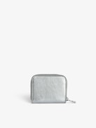 Mini ZV Coin Purse - Coin purse in silver metallic grained leather with embossed wings signature.
