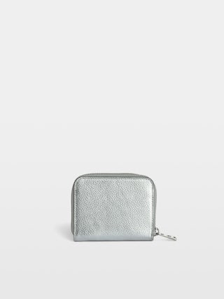 Mini ZV Coin Purse - Coin purse in silver metallic grained leather adorned with embossed wings signature.