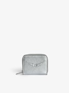 Mini ZV Coin Purse - Coin purse in silver metallic grained leather with embossed wings signature.