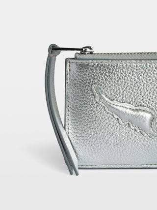 ZV Card Card Holder - Card holder in metallic grained leather adorned with embossed wings signature and debossed "Love yourself" message.