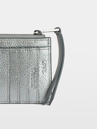 ZV Card Card Holder - Card holder in metallic grained leather adorned with embossed wings signature and debossed "Love yourself" message.