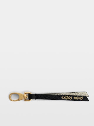 Love Link Keyring - Grained leather strap key ring with "Enjoy Today" message.