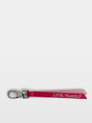Love Link Keyring - Grained leather strap key ring with "Love Yourself" message.
