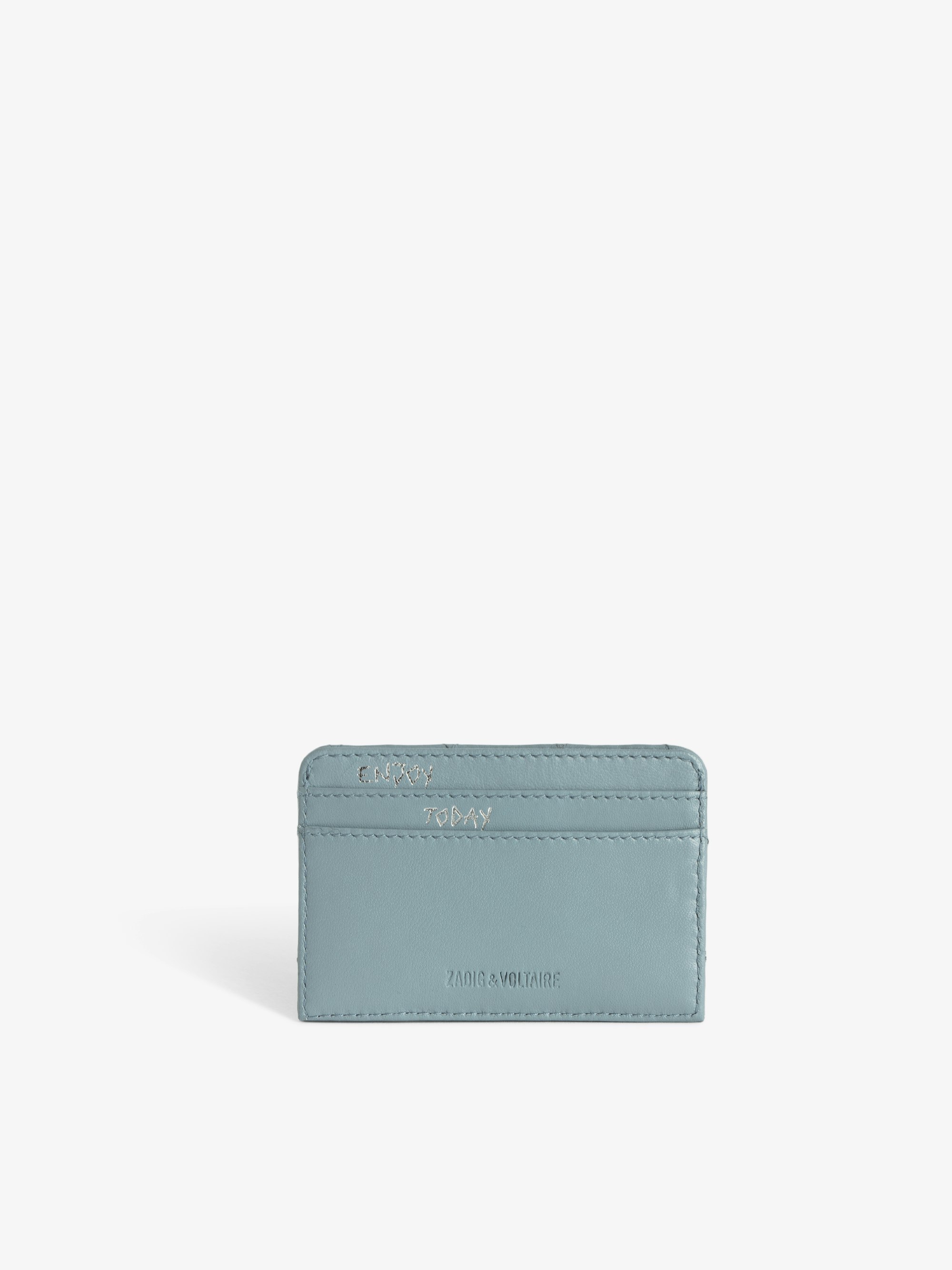 Sky Blue Leather Card Holder with Strass | Zadig&Voltaire