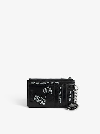 Sunny Card Holder - Card holder in vintage-effect patent leather with medallion and signature metal wings.