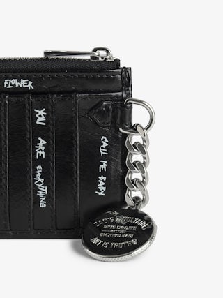 Sunny Card Holder - Card holder in vintage-effect patent leather with medallion and signature metal wings.