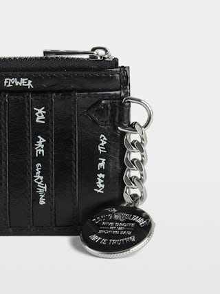 Sunny Card Holder - Card holder in vintage-effect patent leather with medallion and signature metal wings.