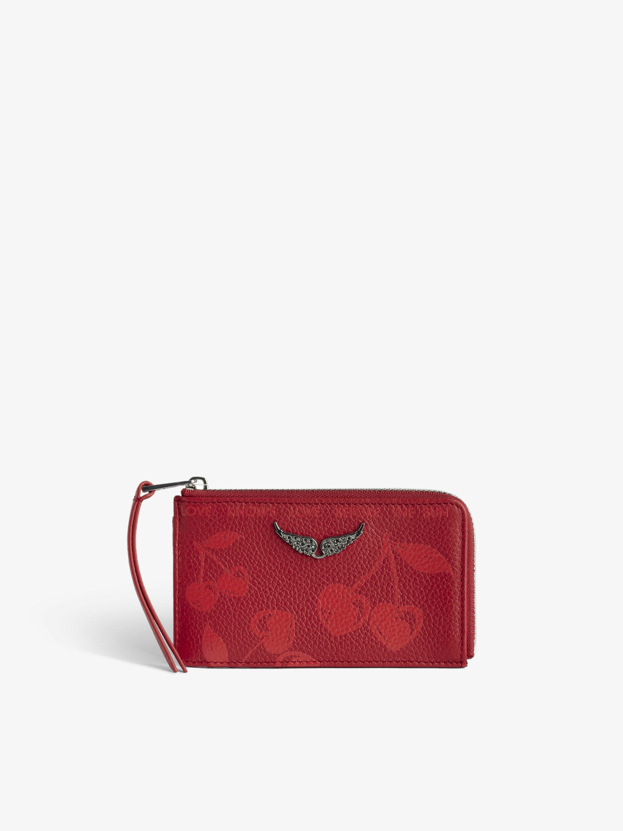 ZV Card Cardholder - Cherry printed grained leather card holder, embellished with rhinestone wings.