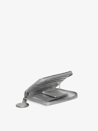 Sunny Mini Vintage Metal Wallet - Metallic leather wallet with medallion and wing signatures.