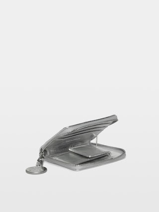 Sunny Mini Vintage Metal Wallet - Metallic leather wallet with medallion and wing signatures.