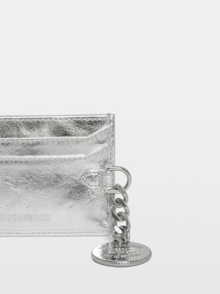 Sunny Pass Vintage Metal Card Holder - Metallic leather card holder with medallion charm and wing signatures.