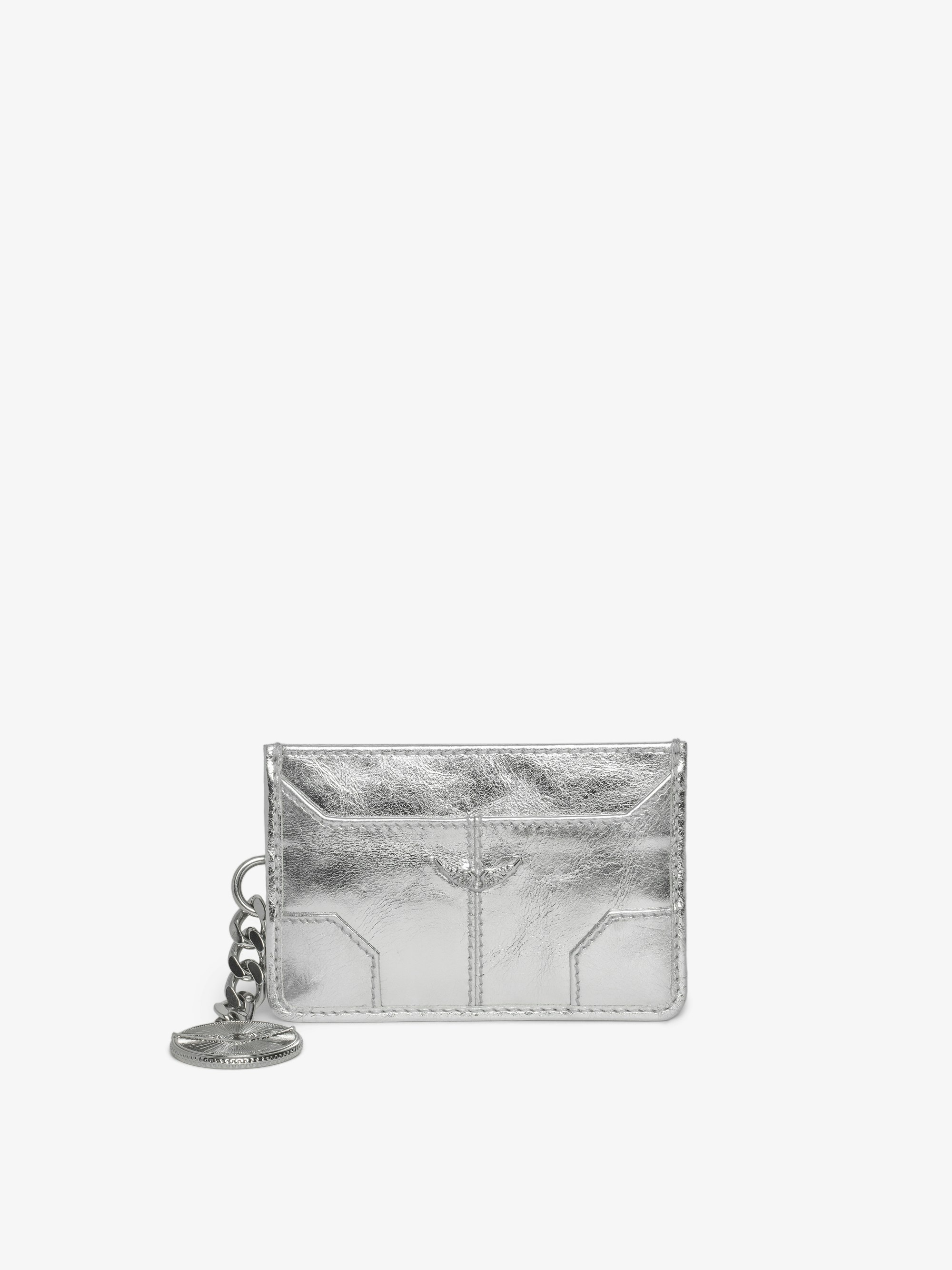 Sunny Pass Vintage Metal Card Holder - Metallic leather card holder with medallion charm and wing signatures.